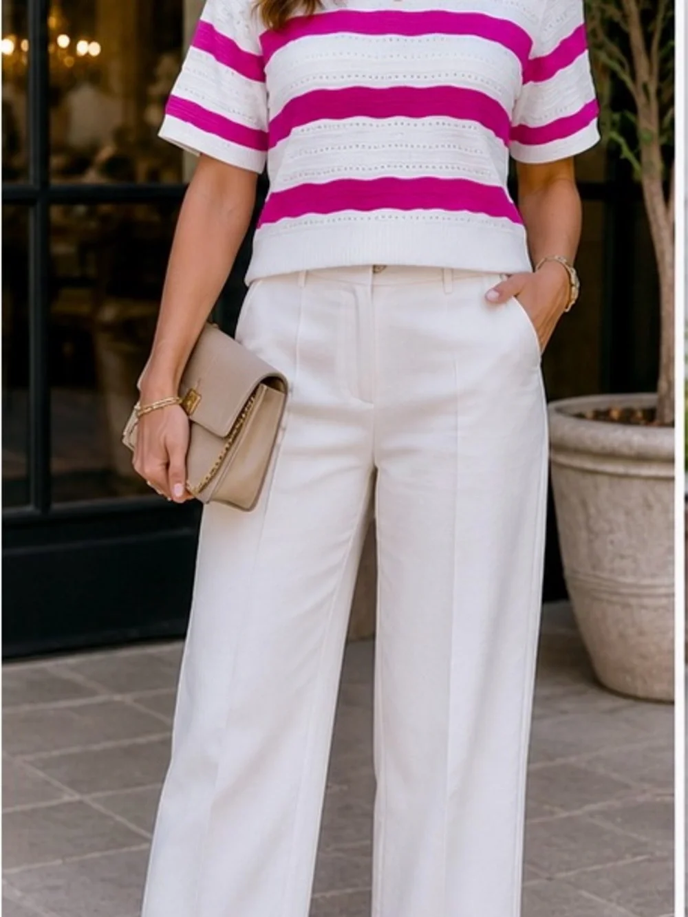 Nanette by Nanette Lepore Pink & White Pointelle Knit Sweater – Women’s XL - Picture 3 of 5